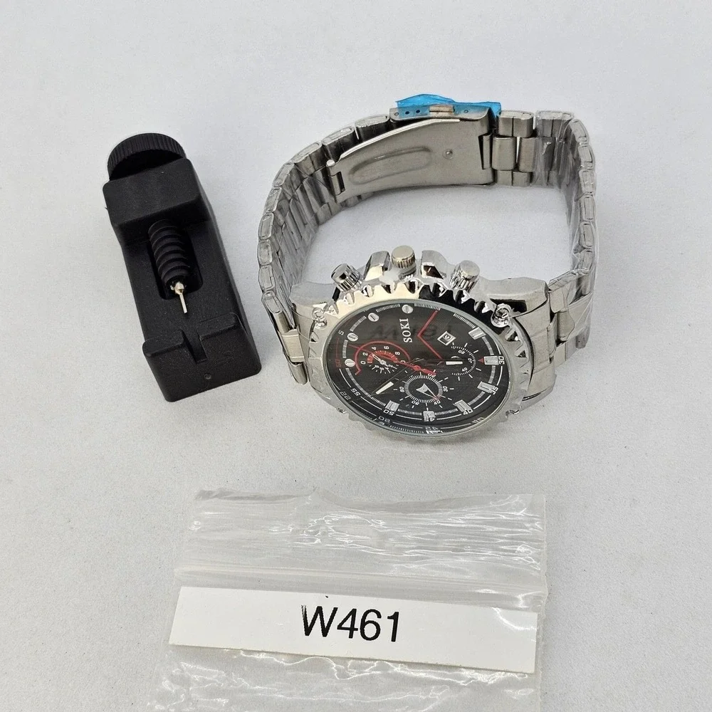 45MM Men's Watch Gray Case Black Dial‎ Date Indicator Gray Band 8